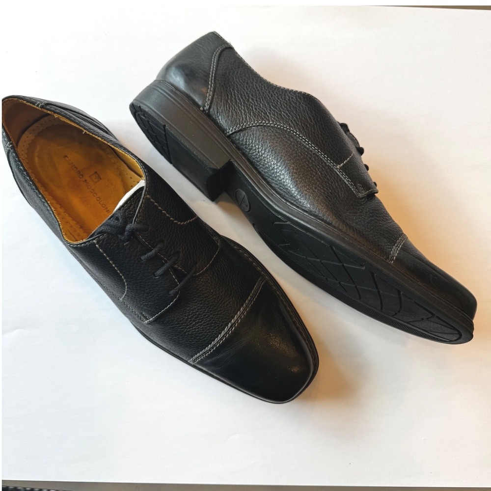 Sandro Moscoloni Men 10.5D Black Pebbled Leather Cap Toe Oxford Dress Shoes